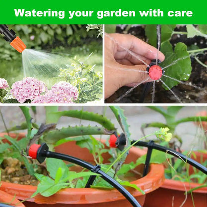 Micro Drip Irrigation Kit W/ 98 Ft. Tubing, 16-Way Connector Adjustable Sprinkler for Garden, Greenhouse Watering System