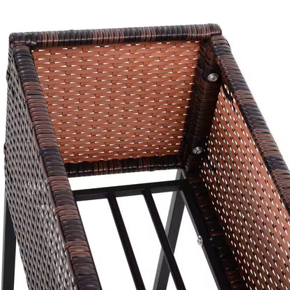 Plastic Raised Garden Bed with Tool Storage Shelf, Elevated Planter Box with Rattan Wicker Look, Portable Design, Brown