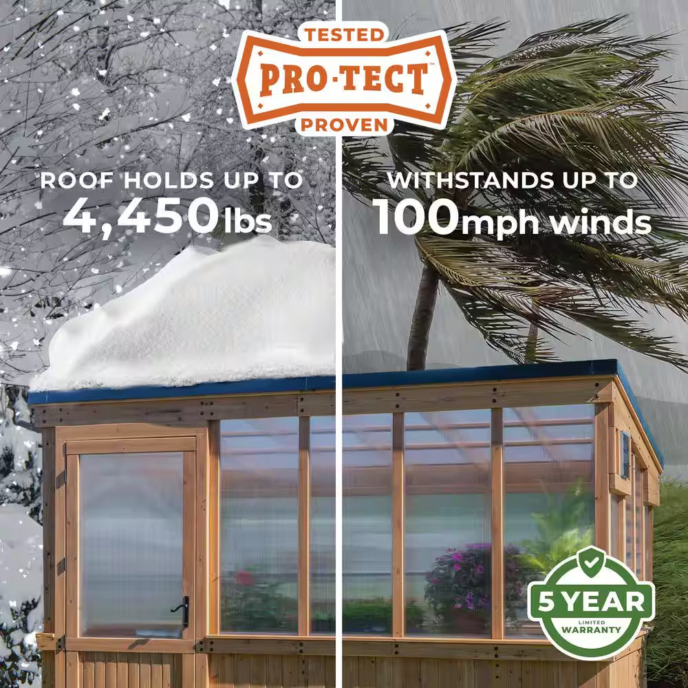 Zalie 12 Ft. X 7 Ft. X 7 Ft. 2 In. All Cedar Natural Wood Modern Greenhouse with Temperature Activated Exhaust Fan