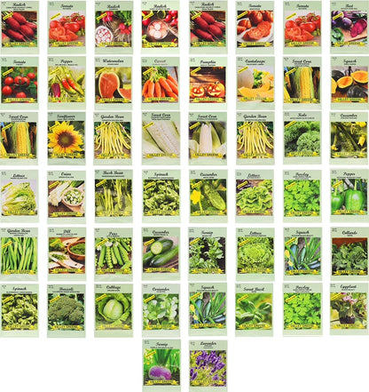 50 Packs Assorted Heirloom Vegetable Seeds 30+ Varieties All Seeds Are Heirloom & Non-Gmo