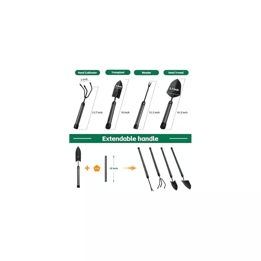 Garden Tools Set with Extension Handles 5 Piece Thick Heavy Duty Steel Rust-Proof 