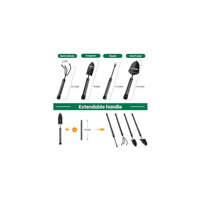 Garden Tools Set with Extension Handles 5 Piece Thick Heavy Duty Steel Rust-Proof 