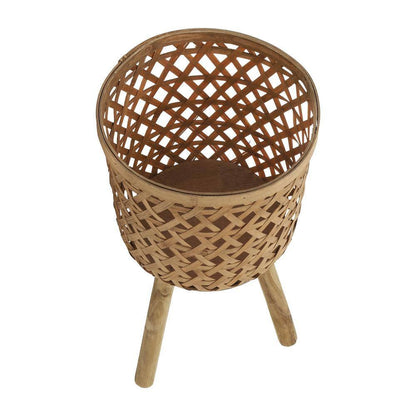 Brown Bamboo round Outdoor Planter for Garden Pool, for Planting and Potting Succulents, 3-Pack