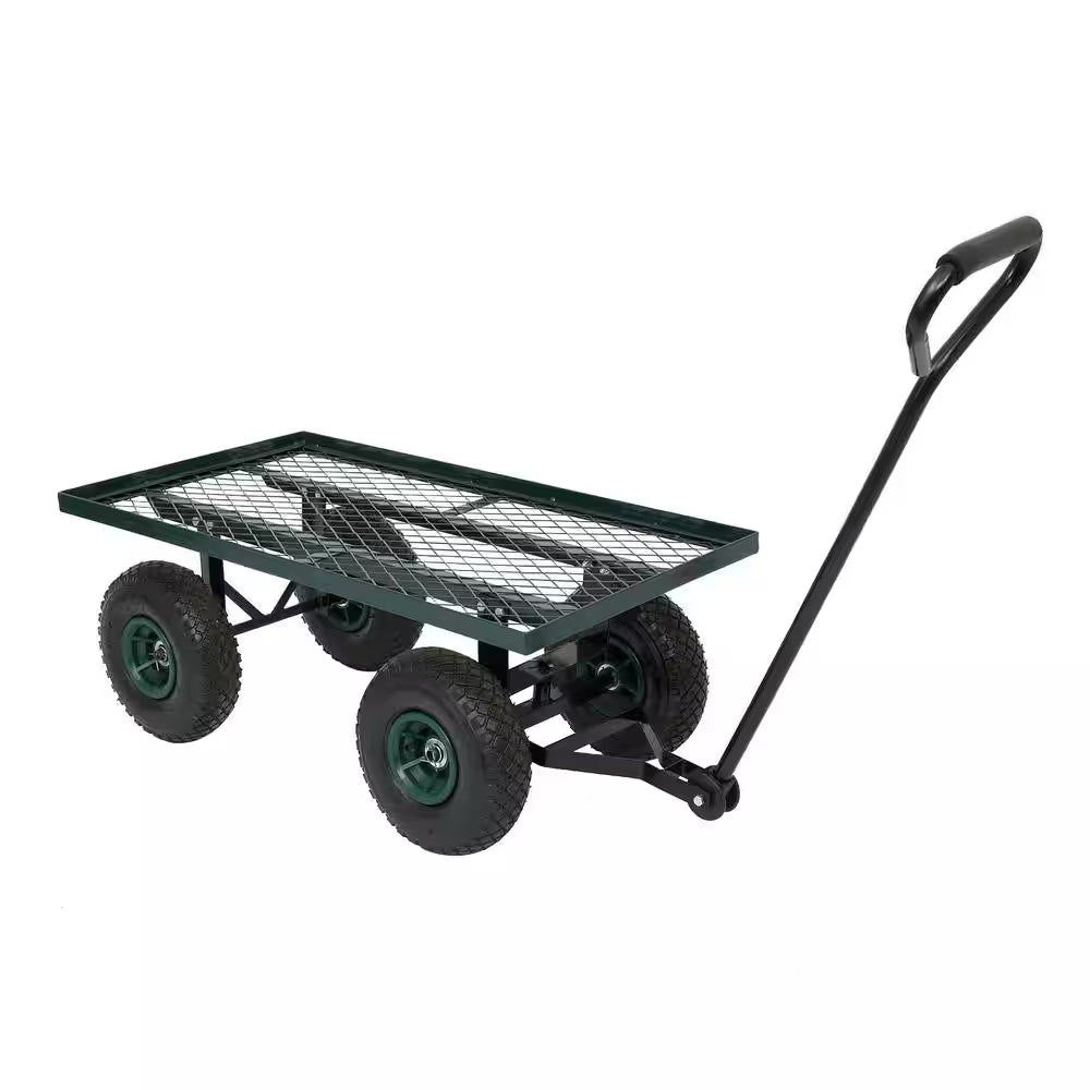 Steel Rectangle Garden Cart with 4 Wheels