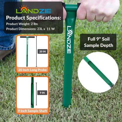 Soil Sample Probe with T-Handle-Soil Test Kits-Soil Sampler Aerator, Steel Frame-20 In. Sample Depth