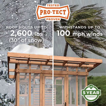 Poppy 9 Ft. W X 6 Ft. D X 8 Ft. H Cedar Wood and Polycarbonate Light Brown Walk-In Outdoor Greenhouse Kit W/ Powerport