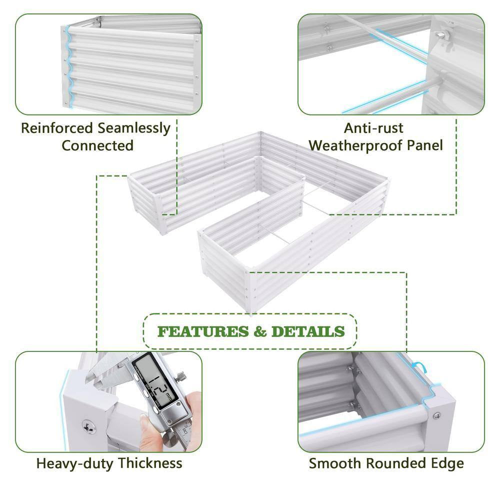 74 In. U-Shaped White Metal Planter Box Raised Garden Bed for Planting Vegetables Flowers