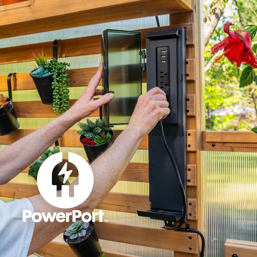 Bellerose 7.3 Ft. W X 14.75 Ft. L X 9.75 Ft. H All Cedar Greenhouse W/ Pergola and Temperature Activated Ventilation Fan