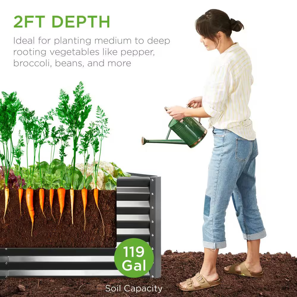 4 Ft. X 2 Ft. X 2 Ft. Charcoal Outdoor Steel Raised Garden Bed, Planter Box for Vegetables, Flowers, Herbs