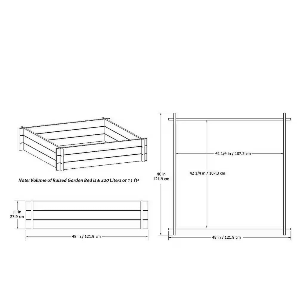 Classic 48"L X 48"W X 11"H Vinyl Hudson Raised Garden Bed, White, VA68237