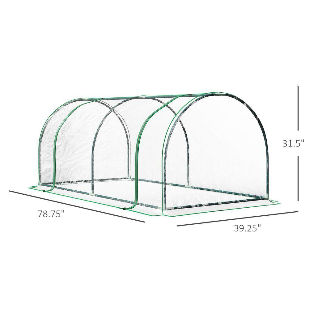 39 In. W X 79 In. D X 32 In. H Portable Mini Greenhouse with PVC Cover, Cloche Cold Frame and 4 Zippered Doors, Green