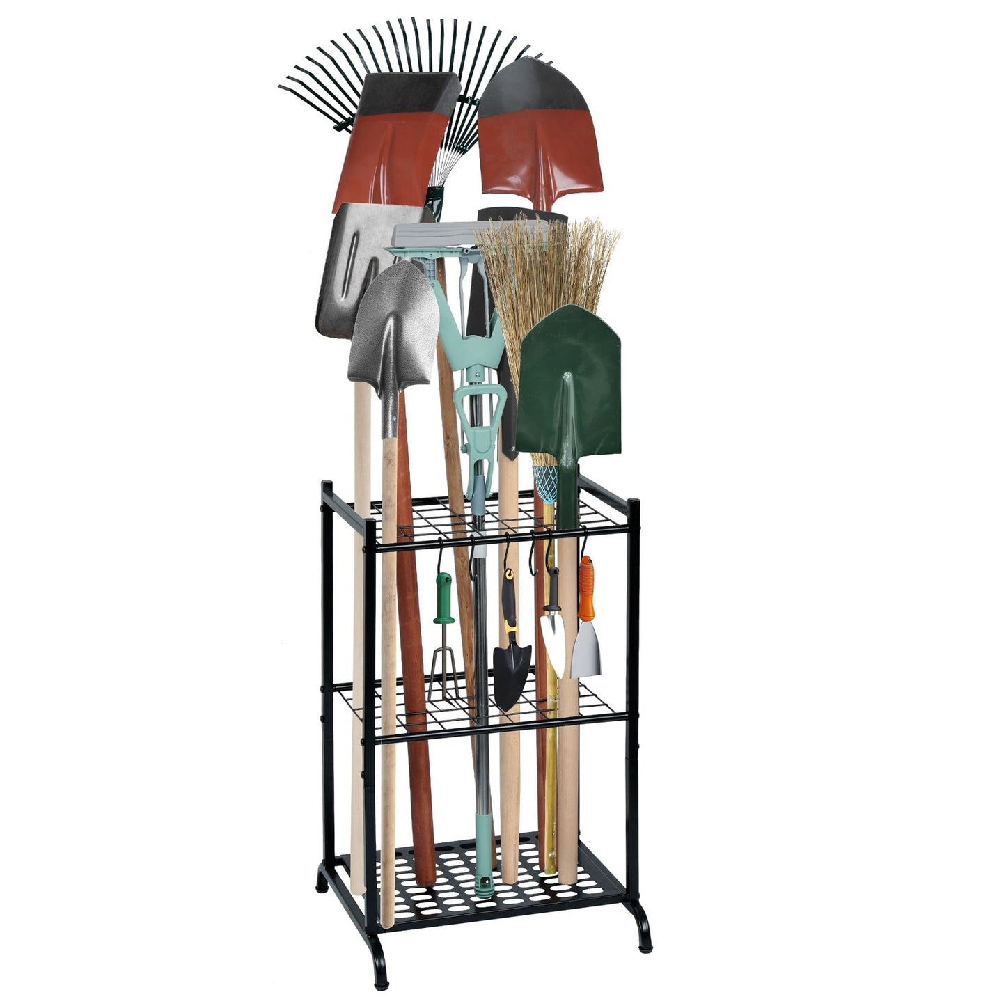 Garden Tool Organizer with Storage Hooks Yard Tower Rack for Garage Organization