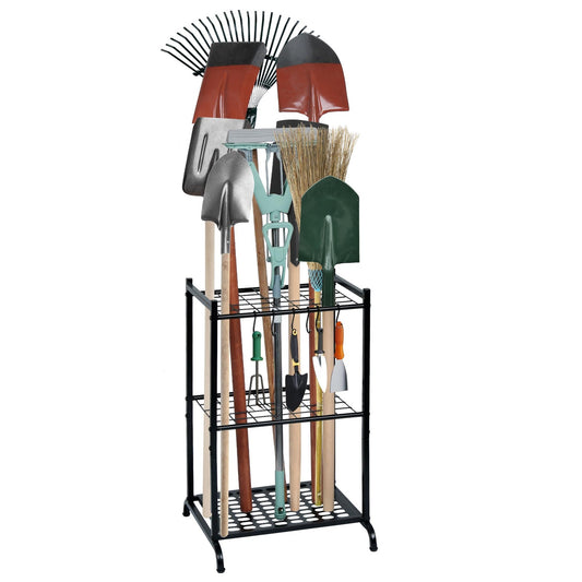 Garden Tool Organizer with Storage Hooks Yard Tower Rack for Garage Organization