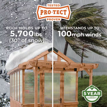 Bellerose 7.3 Ft. W X 14.75 Ft. L X 9.75 Ft. H All Cedar Greenhouse W/ Pergola and Temperature Activated Ventilation Fan