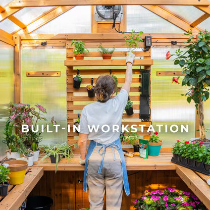 Bellerose 7.3 Ft. W X 14.75 Ft. L X 9.75 Ft. H All Cedar Greenhouse W/ Pergola and Temperature Activated Ventilation Fan
