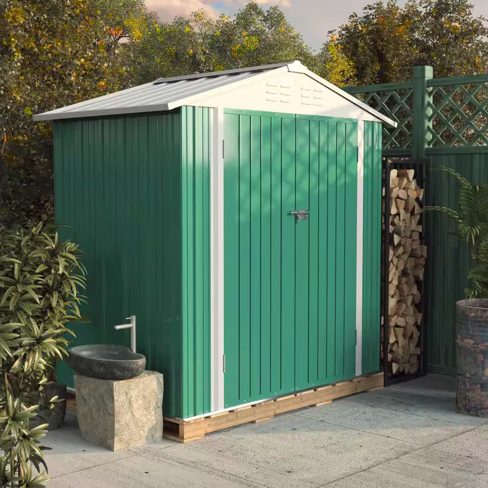 6 Ft. W X 4 Ft. D Outdoor Storage Metal Shed Utility Patio Shed for Garden and Backyard 24 Sq. Ft. in Green