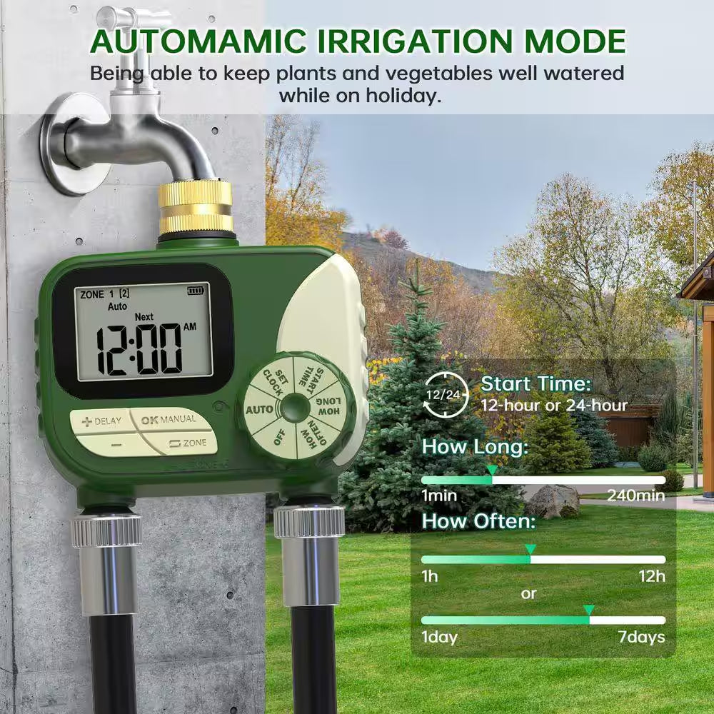 Hose Timer Sprinkler Timer Outdoor with Brass Inlet, 2 Outlet