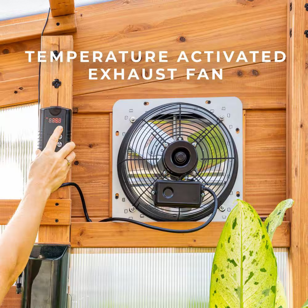 Zalie 12 Ft. X 7 Ft. X 7 Ft. 2 In. All Cedar Natural Wood Modern Greenhouse with Temperature Activated Exhaust Fan