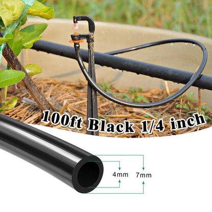 100 Ft. 1/4 In. Drip Irrigation Tubing, Blank Hose for Garden Watering System, Compatible with Emitters and Fittings