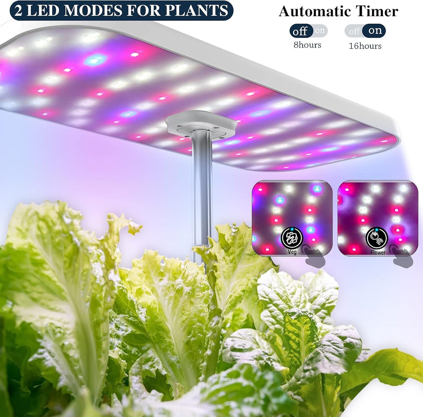 Hydroponics Growing System,  12 Pods Herb Growing Kit with LED Lights up to 19.4" Adjustable Height Automatic Timer Indoor Gardening Herb Faster Growing Planting Kit for Home Kitchen (White)