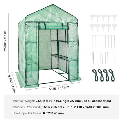 4.6 X 4.6 X 6.6 Ft. Walk-In Greenhouse with Shelves, PE Cover, Zipper Door, Steel Frame, for Planting and Storage