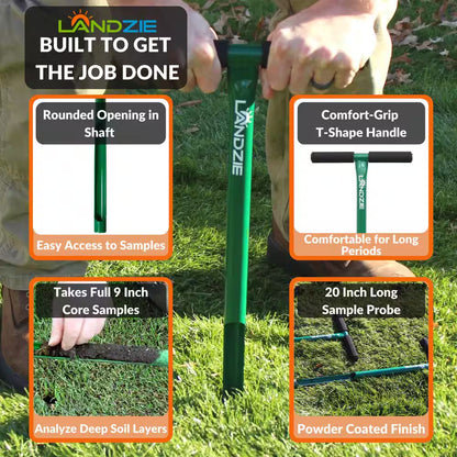 Soil Sample Probe with T-Handle-Soil Test Kits-Soil Sampler Aerator, Steel Frame-20 In. Sample Depth