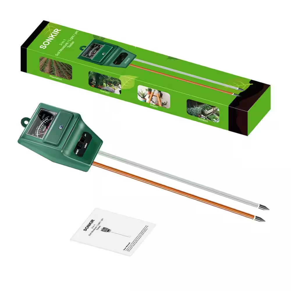 Green Soil Ph Tester with 3 in 1 Moisture Light Ph Test for Indoor and Outdoor Garden, Lawn, Farm, Use (1-Pack)
