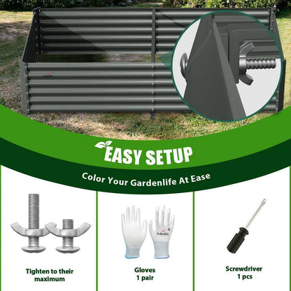 8 X 4 X 1. 5 Ft. Metal Rectangular Outdoor Raised Garden Bed for Planting Vegetables Flowers Herb, Gray