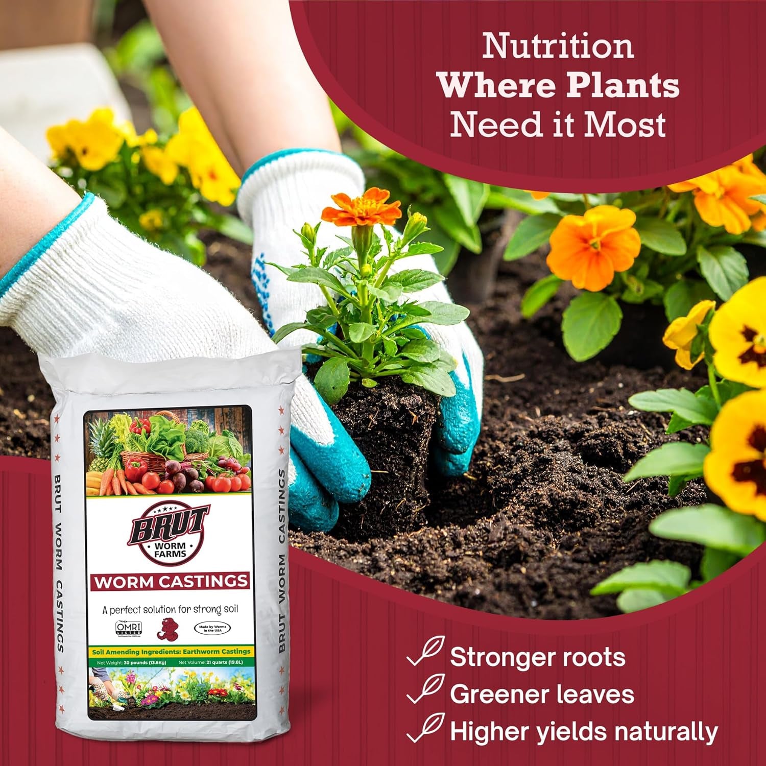 30 LB Organic Worm Castings, Natural Fertilizer for Indoor Outdoor Plants – Compost Soil Control, Mineral-Rich Potting Mix Additive Plant Food for Soil Health and Garden Growth