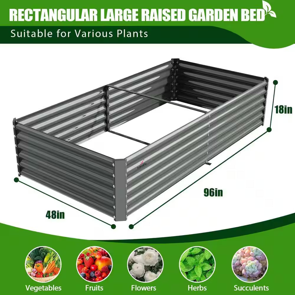 8 X 4 X 1. 5 Ft. Metal Rectangular Outdoor Raised Garden Bed for Planting Vegetables Flowers Herb, Gray