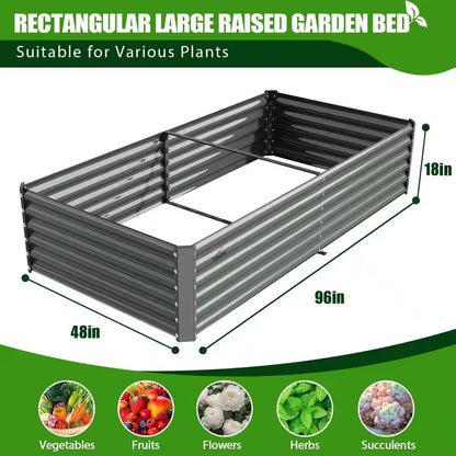 8 X 4 X 1. 5 Ft. Metal Rectangular Outdoor Raised Garden Bed for Planting Vegetables Flowers Herb, Gray