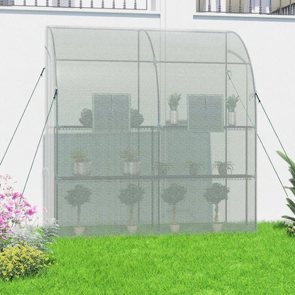 40 In. W X 79 In. D X 85 In. H Outdoor Lean to Walk-In Tunnel Portable Greenhouse with Shelf, White