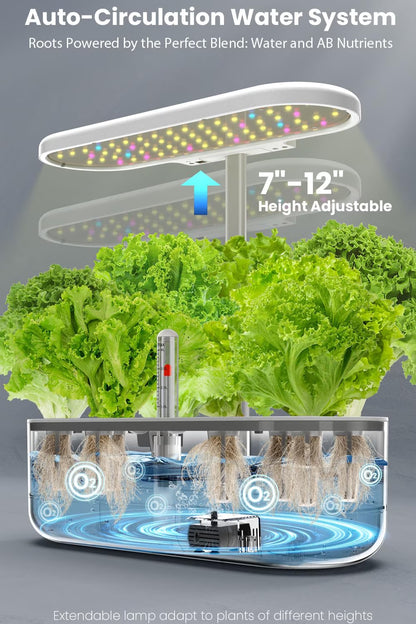 12-Pod Hydroponic Growing System – Indoor Garden with LED Grow Light & Pod Kit – Plant Germination Kit with 4.2L Water Pump for Faster Growth – Height Adjustable – Gardening Gift for Women