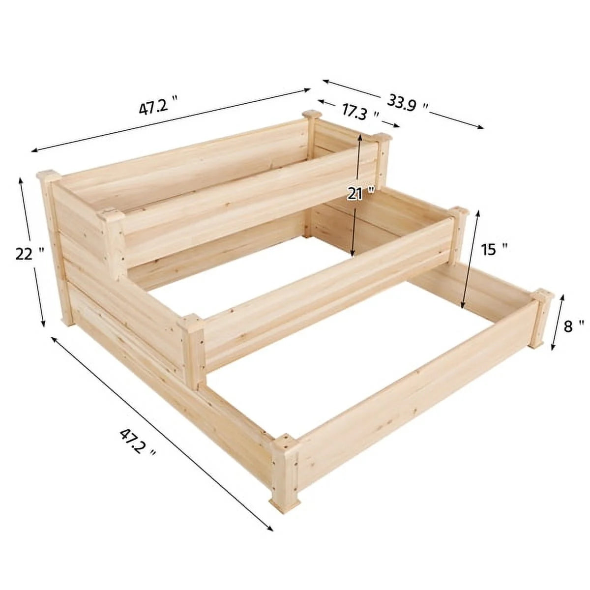 3 Tier Wood Raised Garden Bed Wood Elevated Flowers Vegetables Planter