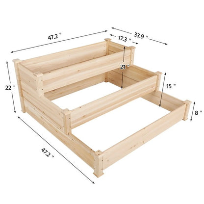 3 Tier Wood Raised Garden Bed Wood Elevated Flowers Vegetables Planter