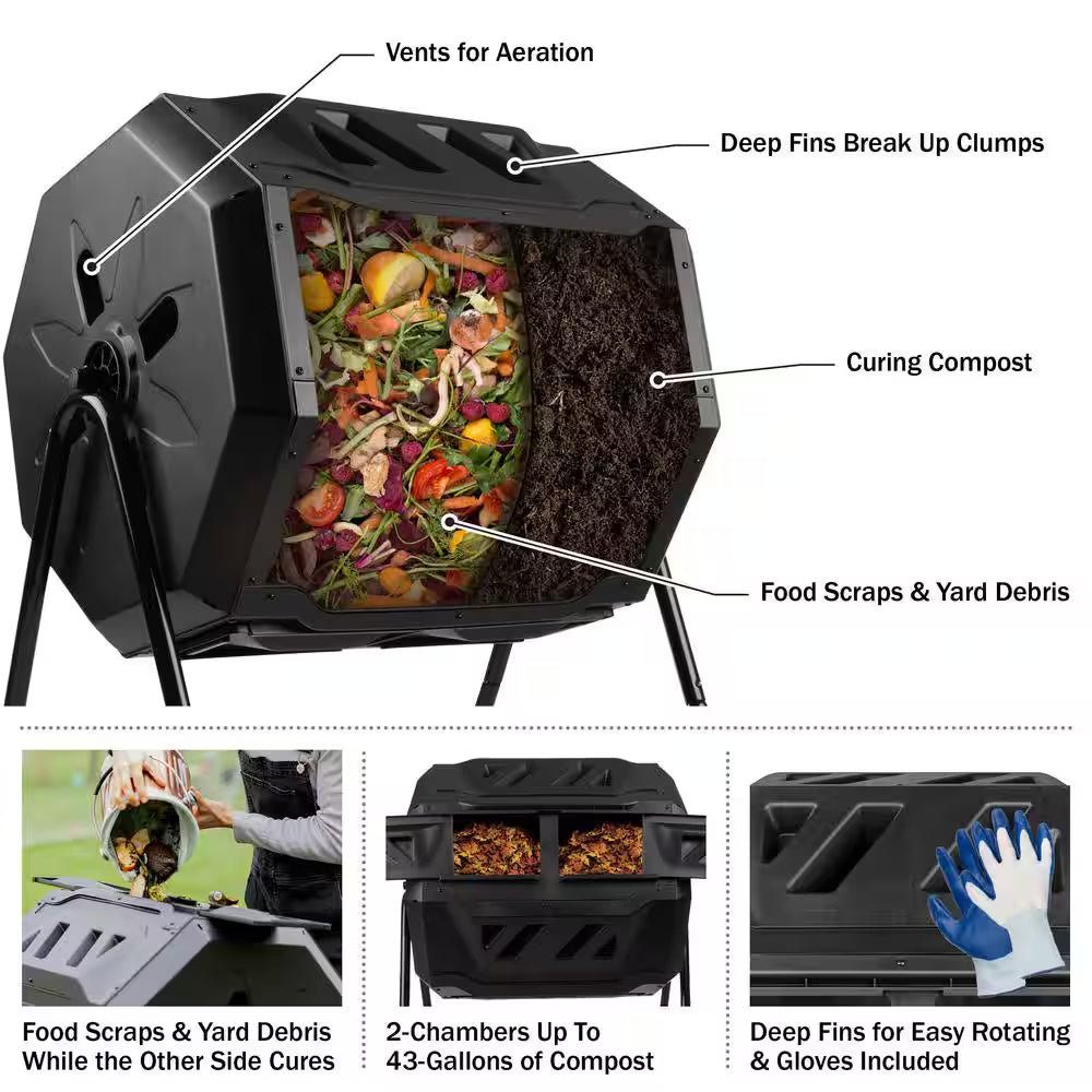 43 Gal. Compost Tumbler with Gloves