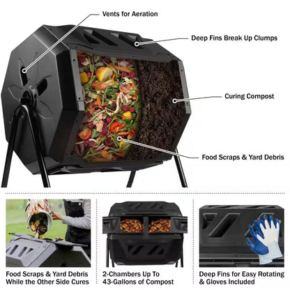 43 Gal. Compost Tumbler with Gloves
