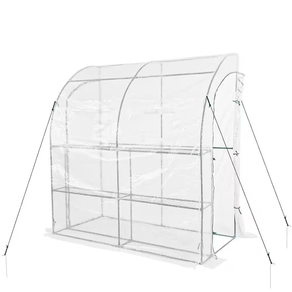 40 In. W X 79 In. D X 85 In. H Outdoor Lean to Walk-In Tunnel Portable Greenhouse with Shelf, White