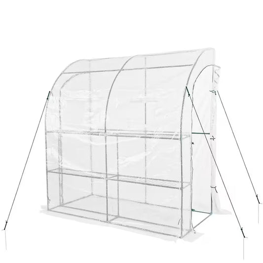 40 In. W X 79 In. D X 85 In. H Outdoor Lean to Walk-In Tunnel Portable Greenhouse with Shelf, White