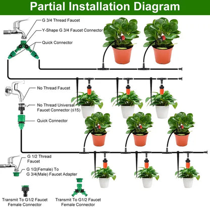164FT Drip Irrigation Kit Automatic Garden Irrigation System Misting Plant Watering Drip Kit for Garden Greenhouse Flower Bed Patio Lawn