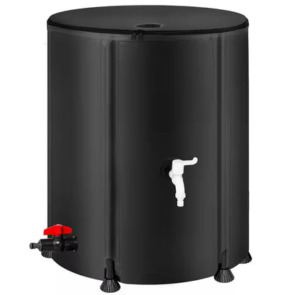 53 Gal. Black Collapsible Rain Barrel Water Storage Containers with Spigots, Filter and Overflow Kits