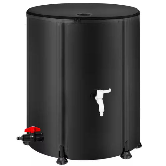53 Gal. Black Collapsible Rain Barrel Water Storage Containers with Spigots, Filter and Overflow Kits