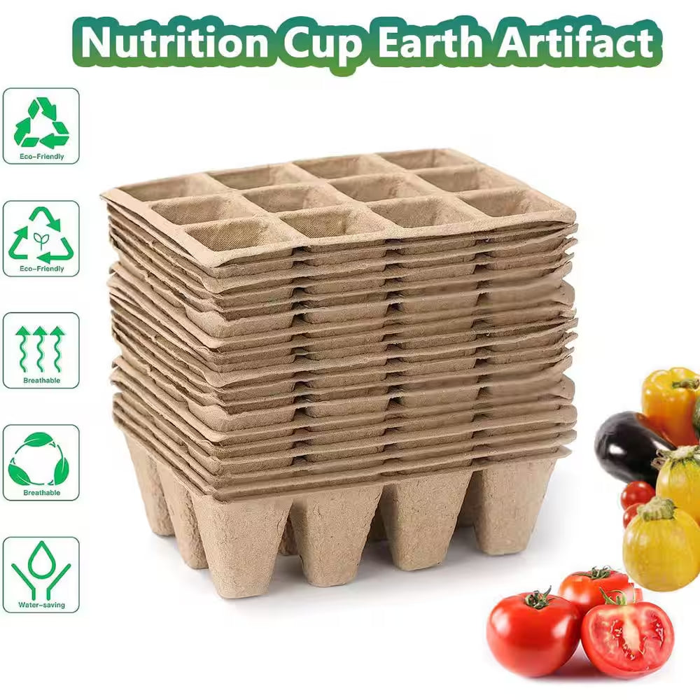 120 Cells Seed Starter Tray Biodegradable Peat Pots Organic Germination Kit Includes Labels Transplant Tools 10-Pack
