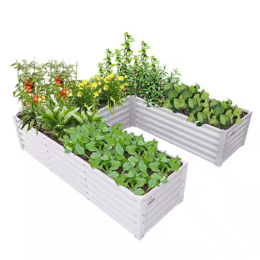 74 In. U-Shaped White Metal Planter Box Raised Garden Bed for Planting Vegetables Flowers