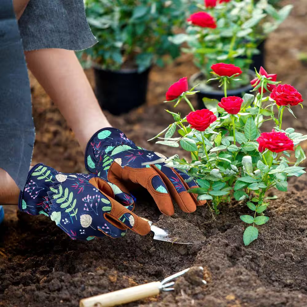 Microfiber Leather Gardening Gloves Ergonomic Grip Breathable Flexible Work Glove for Planting Weeding Pruning