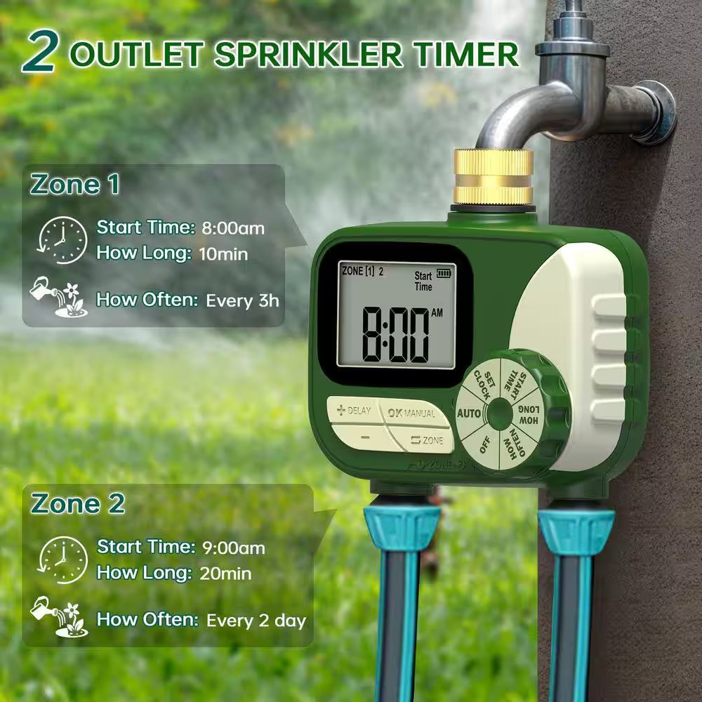 Hose Timer Sprinkler Timer Outdoor with Brass Inlet, 2 Outlet