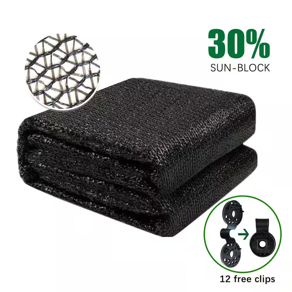 8 Ft. X 12 Ft. 30% Sun-Block Shade Cloth Net Mesh Shade with Clips for Garden Patio and Plants in Black