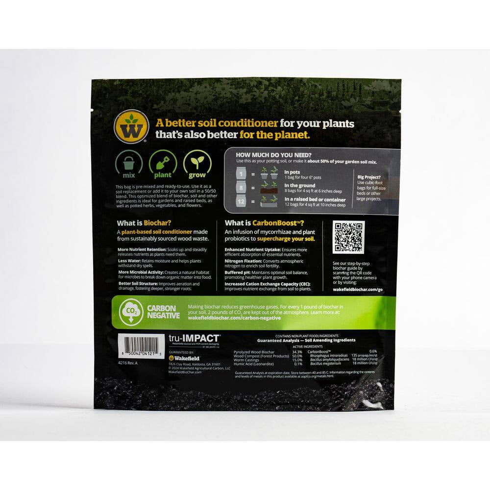 Biochar Blend with Carbonboost for Gardens and Raised Beds, Soil Amendment-4 Qt. Bags