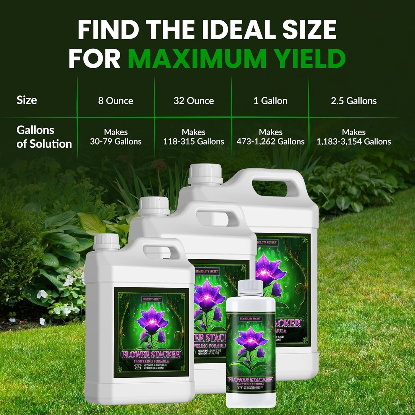 Flower Stacker | 0-7-5 Bloom Booster with Vitamin B1 | High Phosphorus Potassium Flowering Nutrients | Potting Soil Hydroponics Coco | Indoor & Outdoor Plants | 8 Ounce