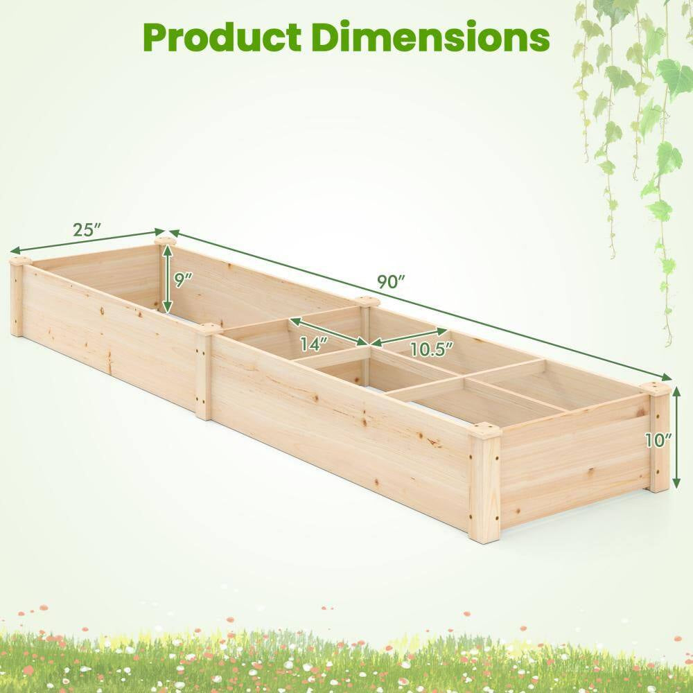 Wood Raised Garden Bed, Elevated Patio Planter with 7 Planting Compartments for Flower